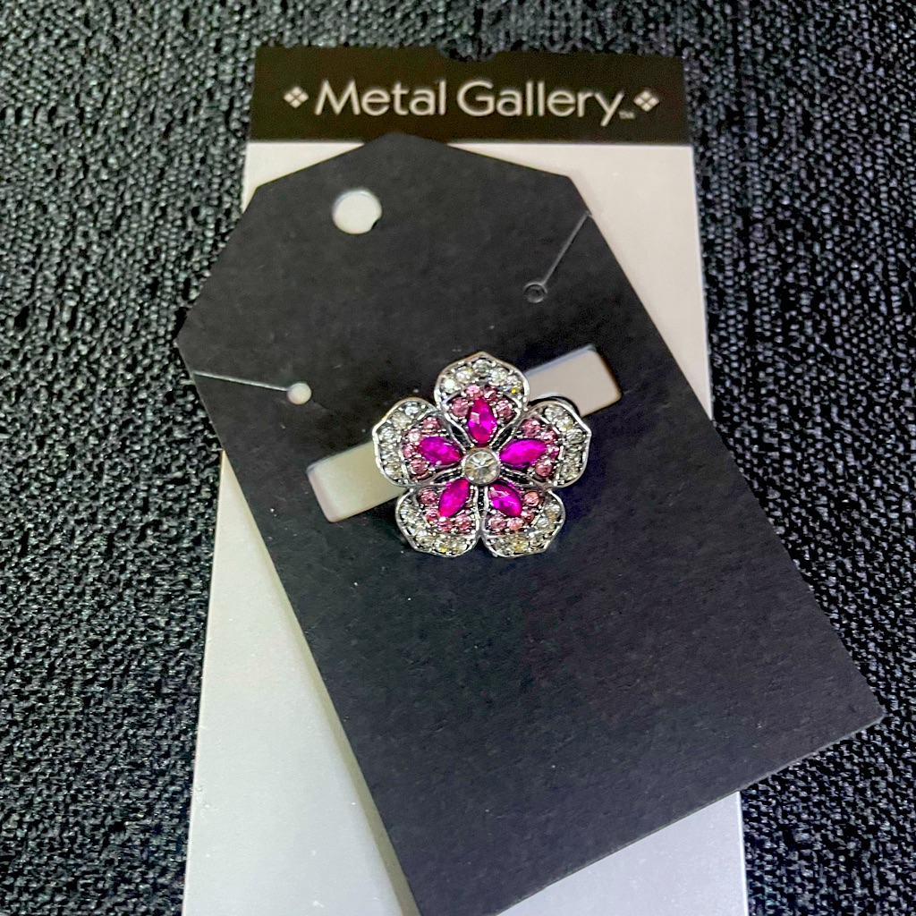Rhinestone Pink Silver Flower Brooch Pin Accessory Floral Fun New